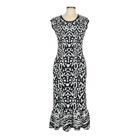 Felicity & Coco Abstract Animal Print Stretchy Bodycon Knit Midi Dress Size L - Picture 1 of 9